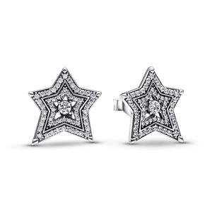 Aretes de Botón Estrella Celestial Asimétrica Pandora Plata Esterlina