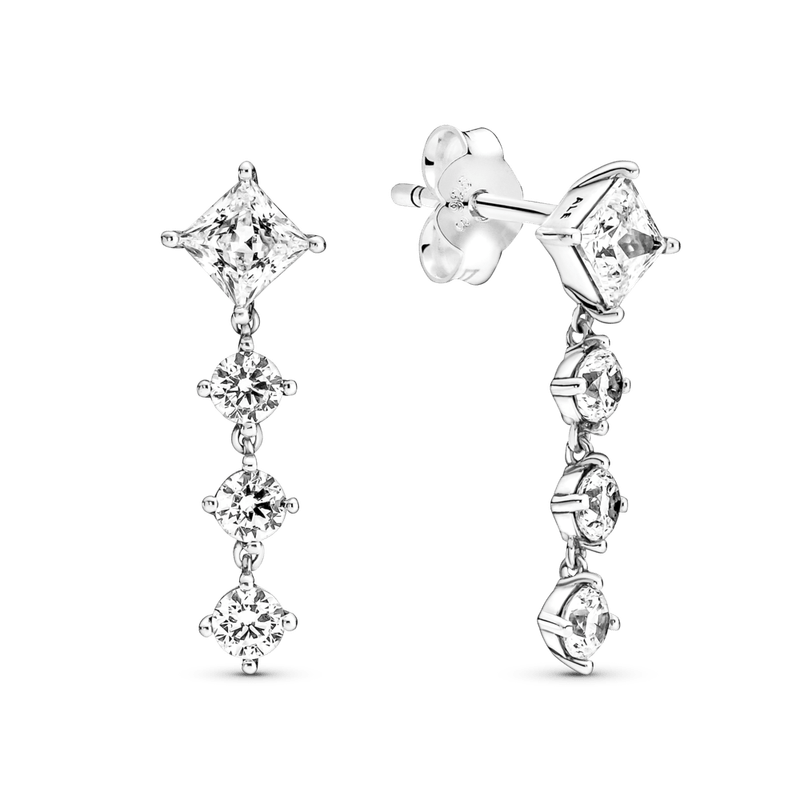 Aretes Colgantes en Plata de Círculo & Cuadrado Brillantes|Pandora