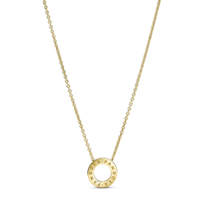 Collar Cadena Círculo de Pavé con Logotipo Recubrimiento en Oro de 14K