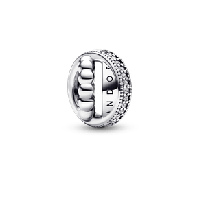 Charm Pavé y Abalorios con Logotipo Pandora Signature Pandora Plata Esterlina