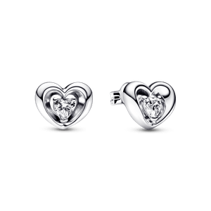 Aretes de Botón Corazón Radiante y Piedra Flotante