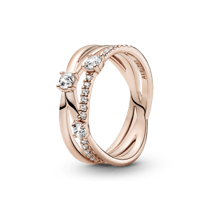 Anillo Banda Triple Resplandeciente Recubrimiento en Oro Rosa de 14K