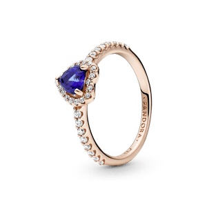 Anillo de Corazón Elevado Azul Brillante Recubrimiento en Oro Rosa de 14K