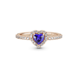 Anillo de Corazón Elevado Azul Brillante Recubrimiento en Oro Rosa de 14K