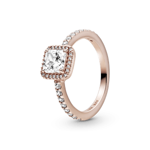 Anillo Cuadrado con Halo Brillante Recubrimiento en Oro Rosa de 14K