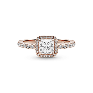 Anillo Cuadrado con Halo Brillante Recubrimiento en Oro Rosa de 14K