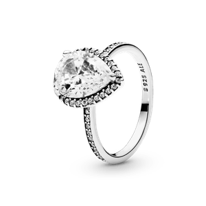 Anillo con Halo Brillante en Forma de Gota