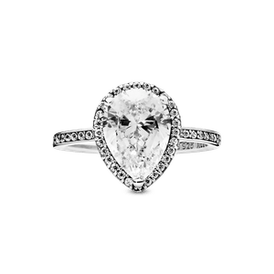 Anillo con Halo Brillante en Forma de Gota
