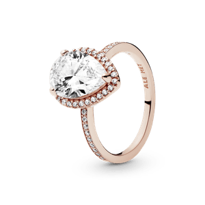 Anillo con Halo Brillante en Forma de Gota Recubrimiento en Oro Rosa de 14K