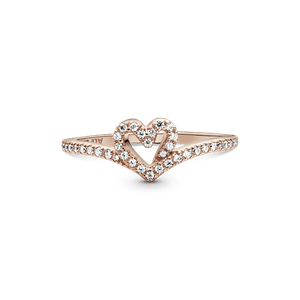 Anillo Hueso de Los Deseos con Corazón Reluciente Recubrimiento en Oro Rosa de 14K