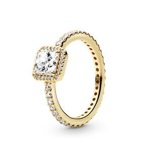 Anillo Oro 14K Cuadrado con Halo Brillante