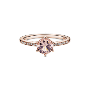 Anillo Solitario Corona Brillante Rosa Recubrimiento en Oro Rosa de 14K