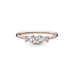 Anillo con Tres Piedras Transparentes Recubrimiento en Oro Rosa de 14K
