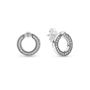 Aretes de Botón Reversibles Círculo de Pavé y Logotipo
