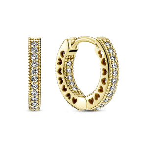 Aretes de Aro Corazón de Pavé Recubrimiento en Oro de 14K