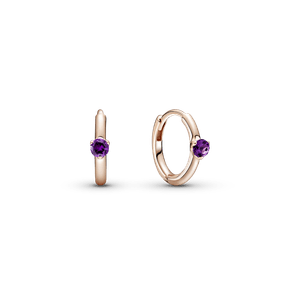 Aretes de Aro Estilo Huggie Solitario Morado Recubrimiento en Oro Rosa de 14K