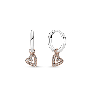 Aretes de Aro Resplandecientes Corazón de Diseño Libre Recubrimiento en Oro Rosa 14K