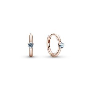 Aretes de Aro Tipo Huggie Solitario Azul Pálido Recubrimiento en Oro Rosa de 14K