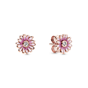 Aretes de Botón Margarita Rosa