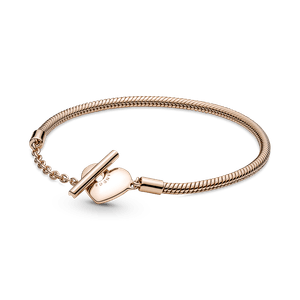 Brazalete Pandora Moments Cadena de Serpiente con Cierre en T y Corazón