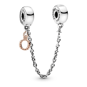 Cadena de Seguridad con Corona O Colgante Recubrimiento en Oro Rosa de 14K
