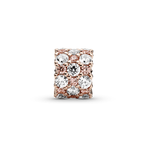 Charm Brillo Rosa y Transparente Recubrimiento en Oro Rosa de 14K