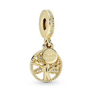 Charm Colgante Árbol de Familia Reluciente Recubrimiento en Oro de 14K