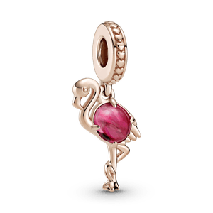 Charm Colgante Flamenco de Cristal Murano Rosa Recubrimiento en Oro Rosa de 14K