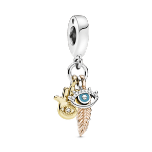 Charm Colgante Hamsa, El Ojo Que Todo Lo Ve y Pluma de Espiritualidad
