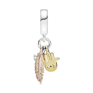 Charm Colgante Hamsa, El Ojo Que Todo Lo Ve y Pluma de Espiritualidad