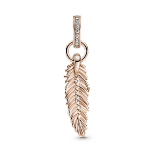 Charm Colgante Pluma Reluciente Recubrimiento en Oro Rosa de 14K