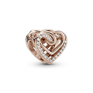Charm Corazones Entrelazados Resplandecientes Recubrimiento en Oro Rosa de 14K