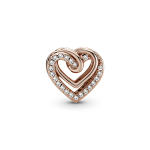 Charm Corazones Entrelazados Resplandecientes Recubrimiento en Oro Rosa de 14K