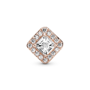 Charm Cuadrado con Halo Brillante Recubrimiento en Oro Rosa de 14K