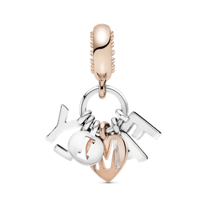 Charm Colgante Colgante Familia Recubrimiento en Oro Rosa de 14K