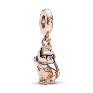 Charm Colgante Gato Mascota Reluciente Recubrimiento en Oro Rosa de 14K