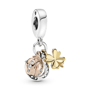 Charm Colgante Herradura, Trébol y Mariquita Dos Tonos