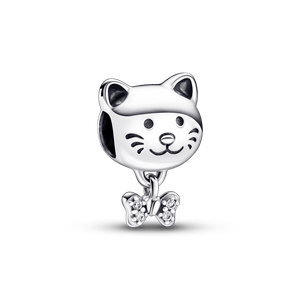 Charm Gato Mascota y Moño Pandora Plata Esterlina
