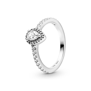 Anillo Clásico con Halo de Gota Pandora Plata Esterlina