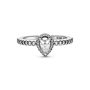 Anillo Clásico con Halo de Gota Pandora Plata Esterlina