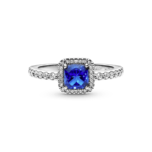 Anillo Cuadrado Azul con Halo Brillante Pandora Plata Esterlina