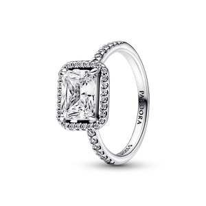 Anillo Halo Rectangular Reluciente Pandora Plata Esterlina