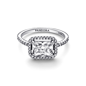 Anillo Halo Rectangular Reluciente Pandora Plata Esterlina