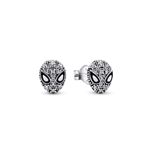 Aretes de Botón en Pavé Máscara de Spiderman de Marvel Pandora Plata Esterlina