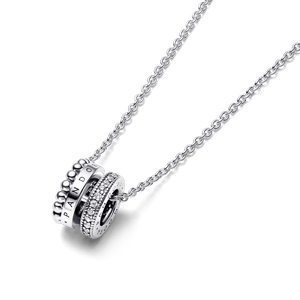 Collar y Pendiente de Pavé y Cuentas con Logotipo de Pandora Signature Pandora Plata Esterlina