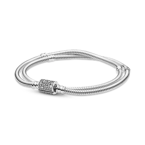Brazalete Doble Cadena de Serpiente con Broche de Barril Pandora Moments