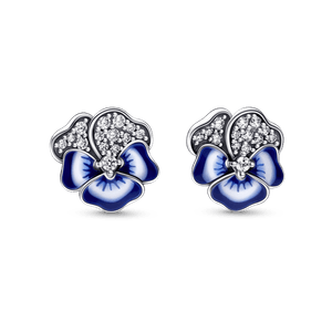 Aretes de Botón Pensamiento Azul