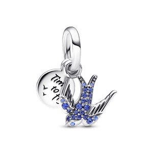Charm Colgante Doble Golondrina Reluciente y Cita