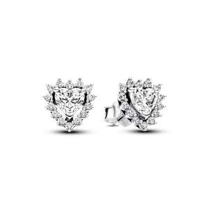Aretes de botón Corazón Halo Brillante