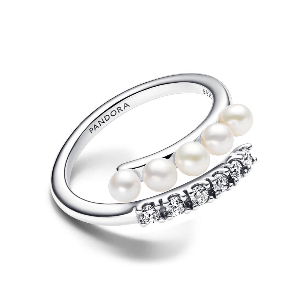 Anillo Abierto Perlas Cultivadas de Agua Dulce Tratadas y Pave Pandora